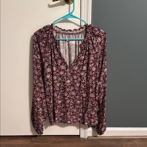 Floral Ruffled Split-Neck Women's Top NWOT